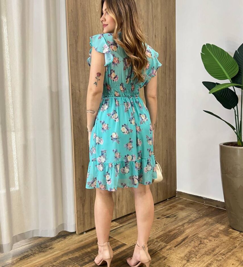Vestido Curto com Bojo Amanda Estampado Floral Verde Água - Fernanda Ramos Store