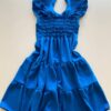 Vestido Curto com Bojo Crepe Duna Detalhe Plissado Azul - Fernanda Ramos Store