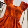 Vestido Curto com Bojo Crepe Duna Detalhe Plissado Laranja - Fernanda Ramos Store