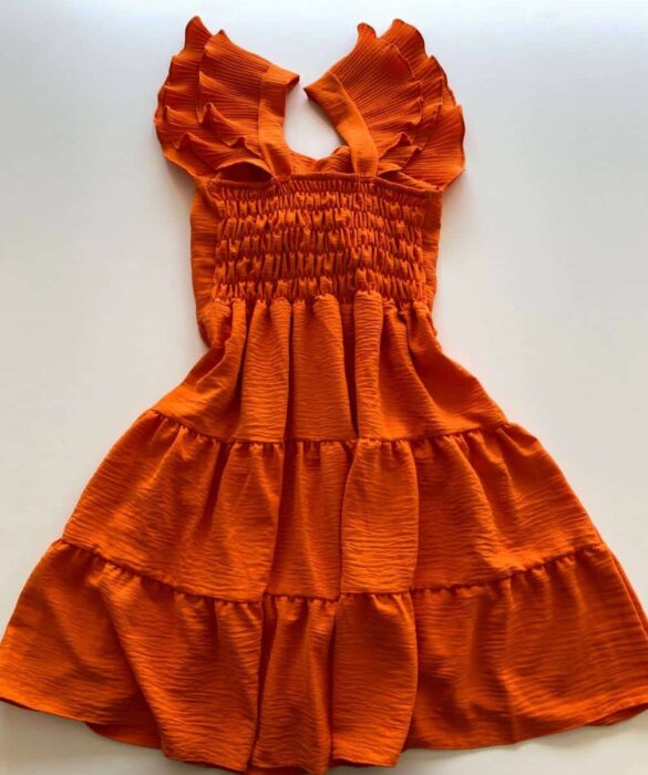 Vestido Curto com Bojo Crepe Duna Detalhe Plissado Laranja - Fernanda Ramos Store