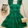 Vestido Curto com Bojo Crepe Duna Detalhe Plissado Verde - Fernanda Ramos Store