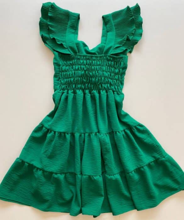 Vestido Curto com Bojo Crepe Duna Detalhe Plissado Verde - Fernanda Ramos Store