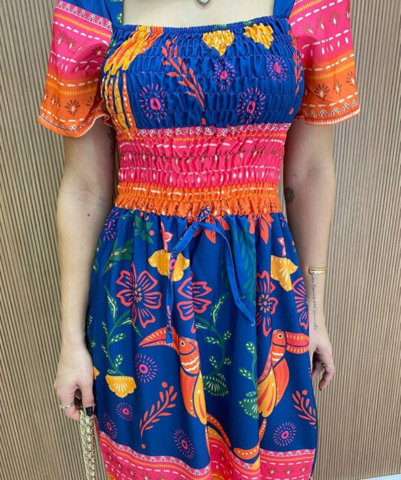 Vestido Curto sem Bojo Liz com Lastex Estampado Azul - Fernanda Ramos Store