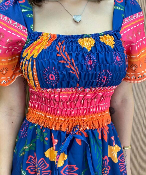 Vestido Curto sem Bojo Liz com Lastex Estampado Azul - Fernanda Ramos Store