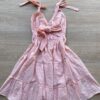 Vestido Feminino Curto Laise Alças com Amarração Bordado Rosa Bebe - Fernanda Ramos Store