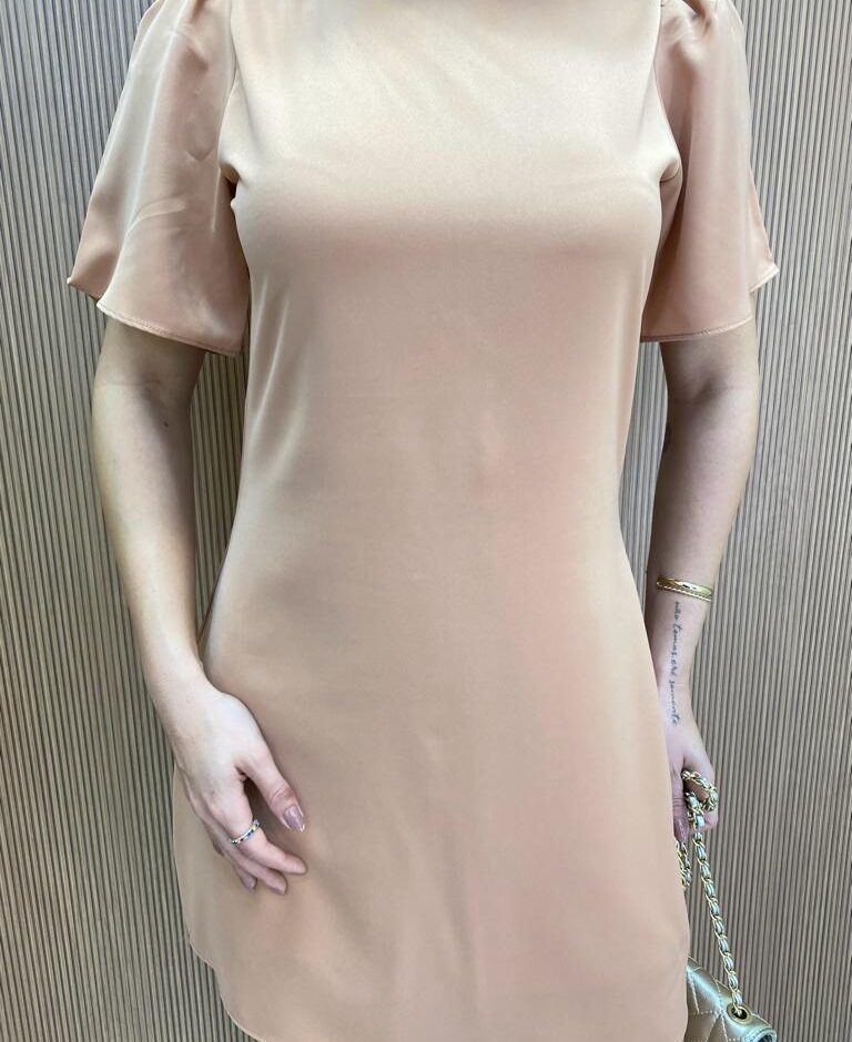 Vestido Feminino Curto Julia sem Bojo Manga Curta Bege - Fernanda Ramos Store