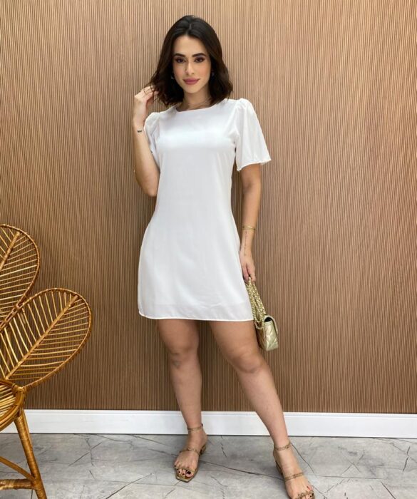 Vestido Feminino Curto Julia sem Bojo Manga Curta Branco - Fernanda Ramos Store