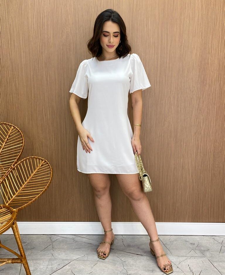 Vestido Feminino Curto Julia sem Bojo Manga Curta Branco - Fernanda Ramos Store