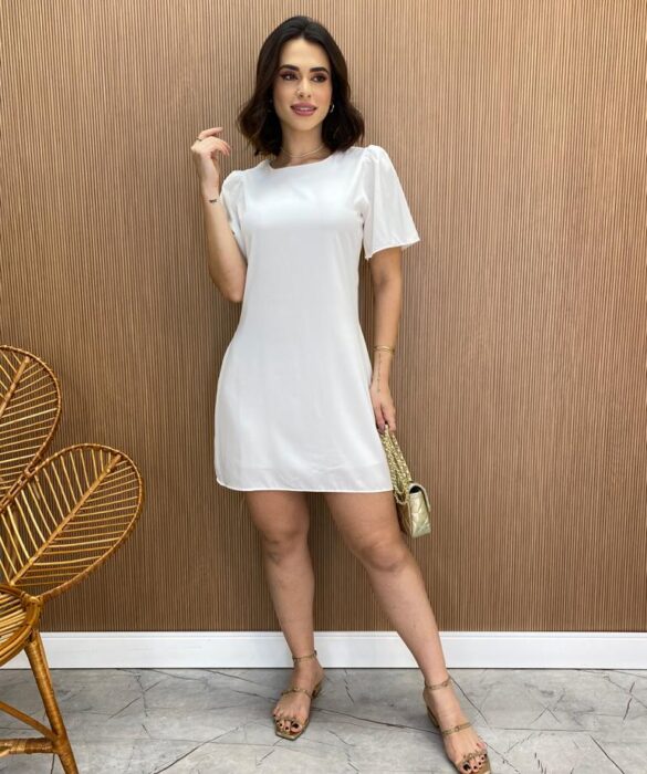 Vestido Feminino Curto Julia sem Bojo Manga Curta Branco - Fernanda Ramos Store