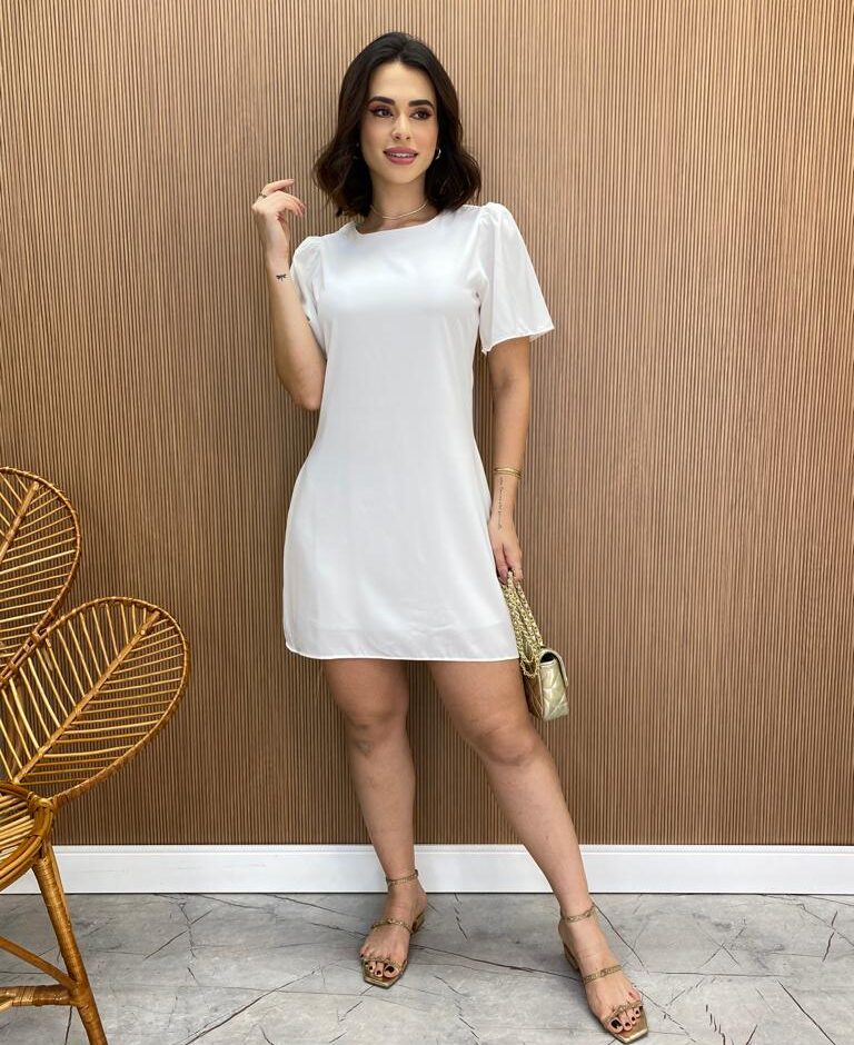 Vestido Feminino Curto Julia sem Bojo Manga Curta Branco - Fernanda Ramos Store