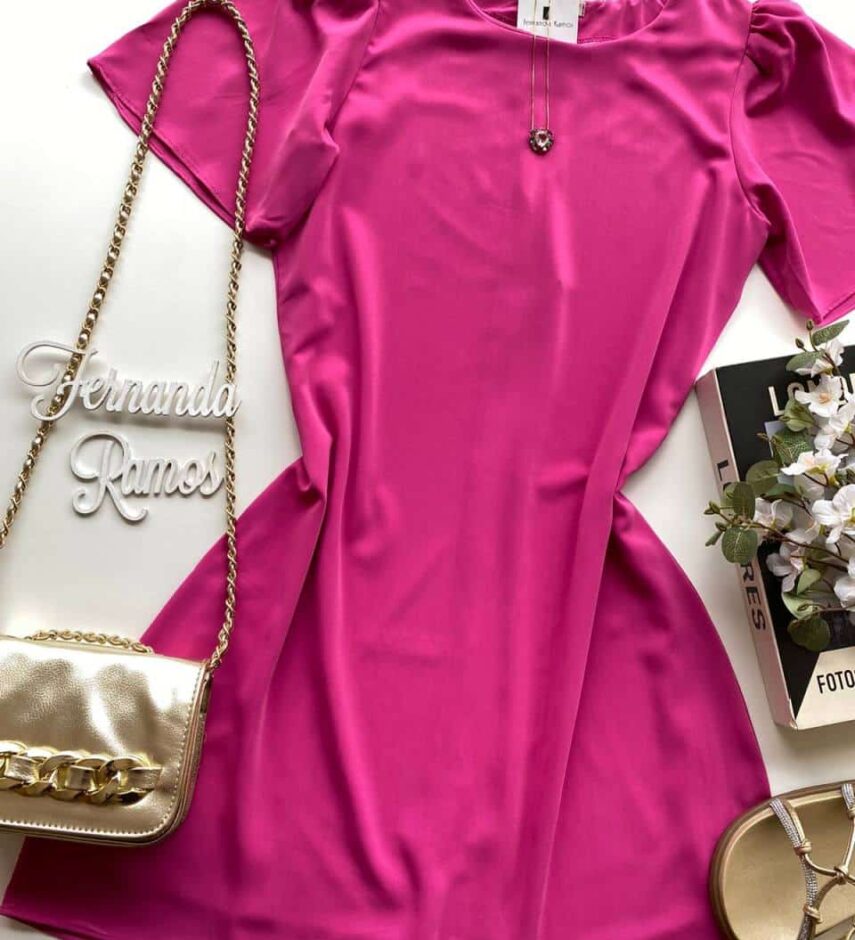 Vestido Feminino Curto Julia sem Bojo Manga Curta Pink - Fernanda Ramos Store
