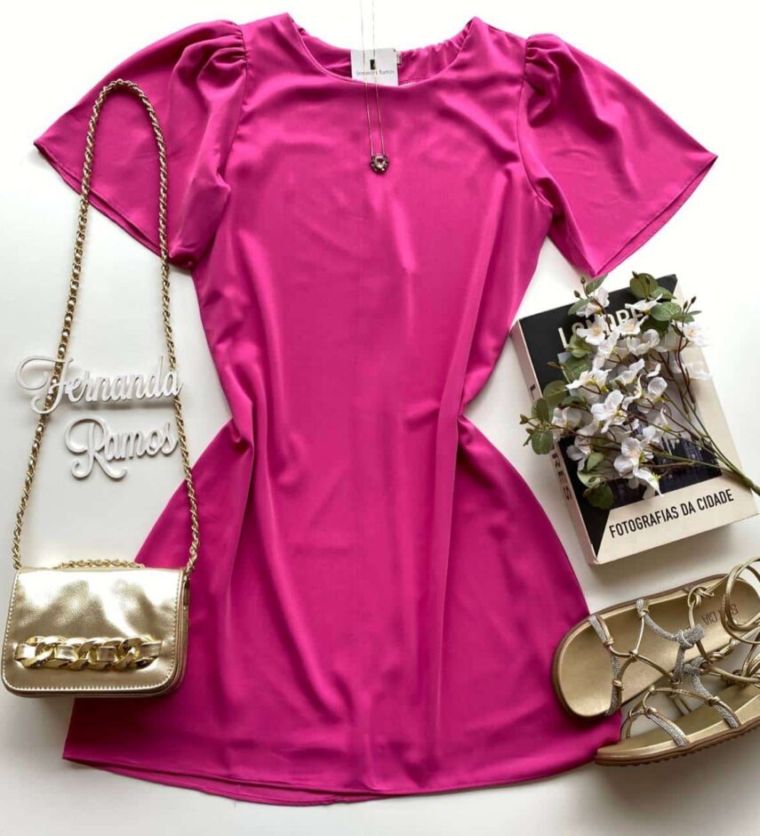 Vestido Feminino Curto Julia sem Bojo Manga Curta Pink - Fernanda Ramos Store