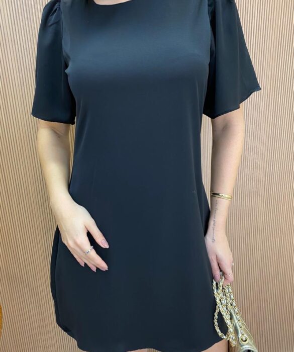 Vestido Feminino Curto Julia sem Bojo Manga Curta Preto - Fernanda Ramos Store