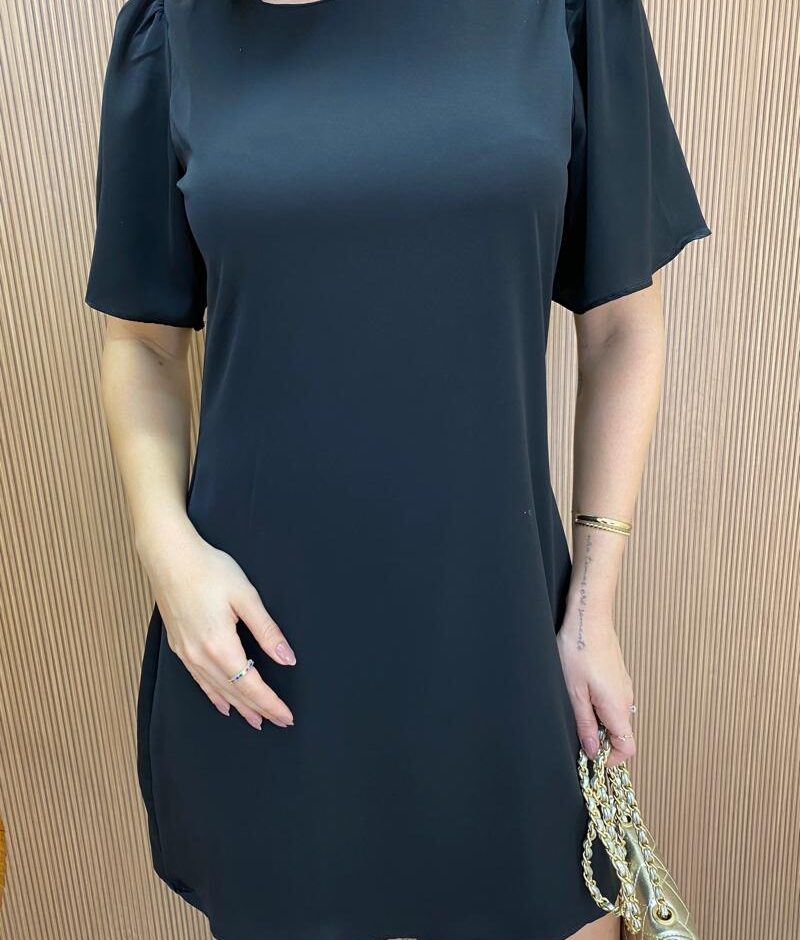 Vestido Feminino Curto Julia sem Bojo Manga Curta Preto - Fernanda Ramos Store