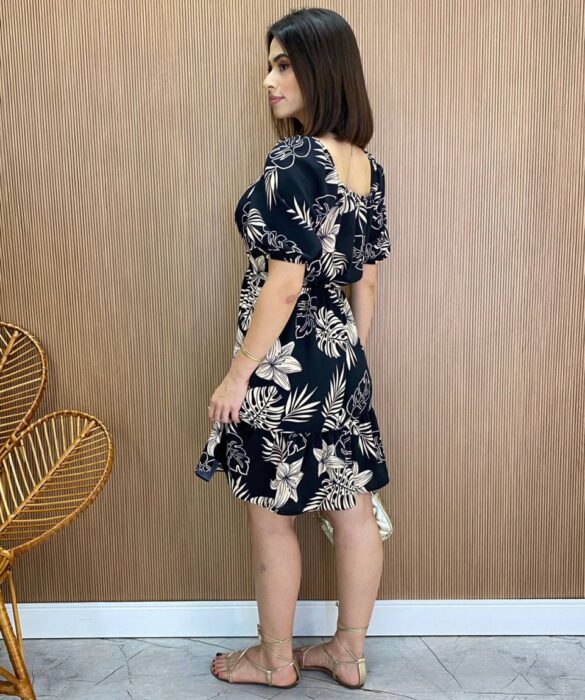 Vestido Feminino Curto sem Bojo Laura Estampado Preto - Fernanda Ramos Store