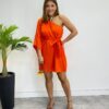 Vestido Feminino Curto sem Bojo Nula Manga com Amarração Coral - Fernanda Ramos Store