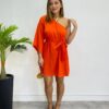 Vestido Feminino Curto sem Bojo Nula Manga com Amarração Coral - Fernanda Ramos Store