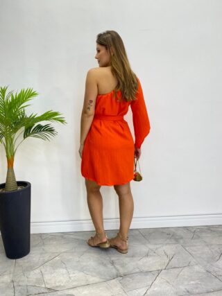 Vestido Feminino Curto sem Bojo Nula Manga com Amarração Coral - Fernanda Ramos Store