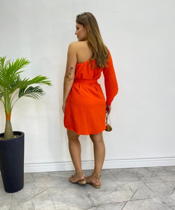 Vestido Feminino Curto sem Bojo Nula Manga com Amarração Coral - Fernanda Ramos Store