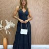 fernandaramosstore com br Vestido Longo com Bojo Alça Regulável Diana Poá Preto 1