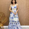 Vestido Longo com Bojo Alça Regulável Leticia Estampado Azul - Fernanda Ramos Store