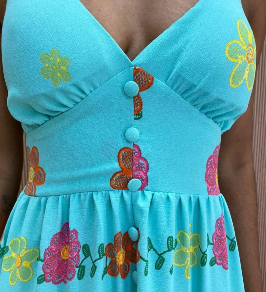 Vestido Longo com Bojo Alice Alça Regulável Estampado Verde - Fernanda Ramos Store
