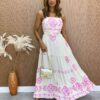 Vestido Longo com Bojo Camily com Amarração Estampado Rosa Fernanda Ramos Store