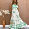 fernandaramosstore com br Vestido Longo com Bojo Camily com Amarração Estampado Verde 5