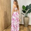 Vestido Longo com Bojo e Abertura Agatha Estampado Pink - Fernanda Ramos Store