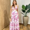 Vestido Longo com Bojo e Abertura Agatha Estampado Pink - Fernanda Ramos Store