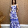 Vestido Longo com Bojo Helena Estampado Azul - Fernanda Ramos Store