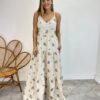 Vestido Longo com Bojo Juliana Alça Regulável Cru Bordado Azul - Fernanda Ramos Store