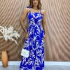 fernandaramosstore com br Vestido Longo sem Bojo com Lastex e Amarração nas Alças Estampa Azul 2