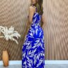 fernandaramosstore com br Vestido Longo sem Bojo com Lastex e Amarração nas Alças Estampa Azul 3