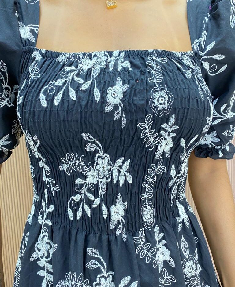 Vestido Longo sem Bojo com Lastex Sabrina Bordado Preto - Fernanda Ramos Store