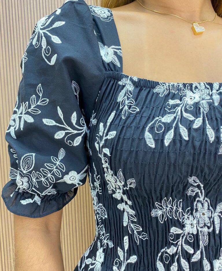 Vestido Longo sem Bojo com Lastex Sabrina Bordado Preto - Fernanda Ramos Store