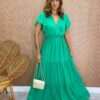 Vestido Longo sem Bojo Decote V Lastex na Cintura Verde - Fernanda Ramos Store