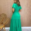 Vestido Longo sem Bojo Decote V Lastex na Cintura Verde - Fernanda Ramos Store