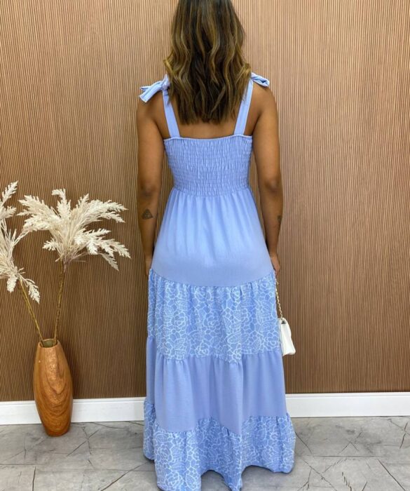 fernandaramosstore com br Vestido Longo sem Bojo Julia Amarração nas Alças Azul 2