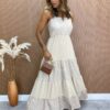 Vestido Longo sem Bojo Julia Amarração nas Alças Bege Fernanda Ramos Store