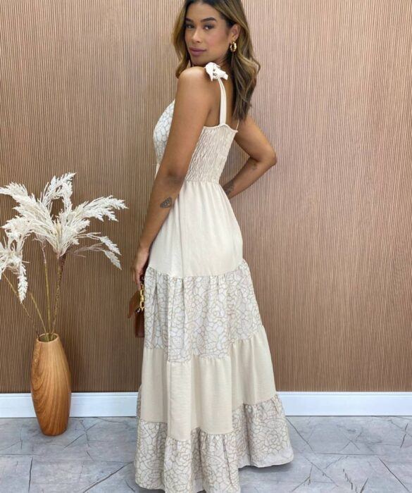 fernandaramosstore com br Vestido Longo sem Bojo Julia Amarração nas Alças Bege 3