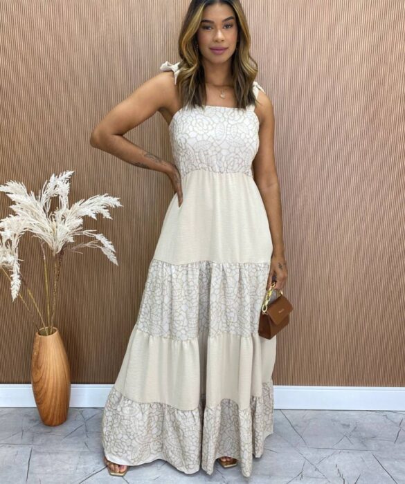 fernandaramosstore com br Vestido Longo sem Bojo Julia Amarração nas Alças Bege 4