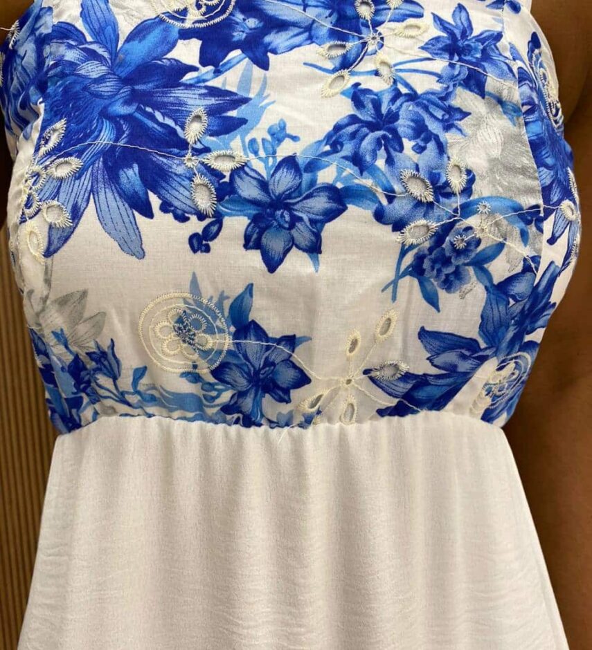 Vestido Longo sem Bojo Julia Amarração nas Alças Detalhe em Laise Azul - Fernanda Ramos Store