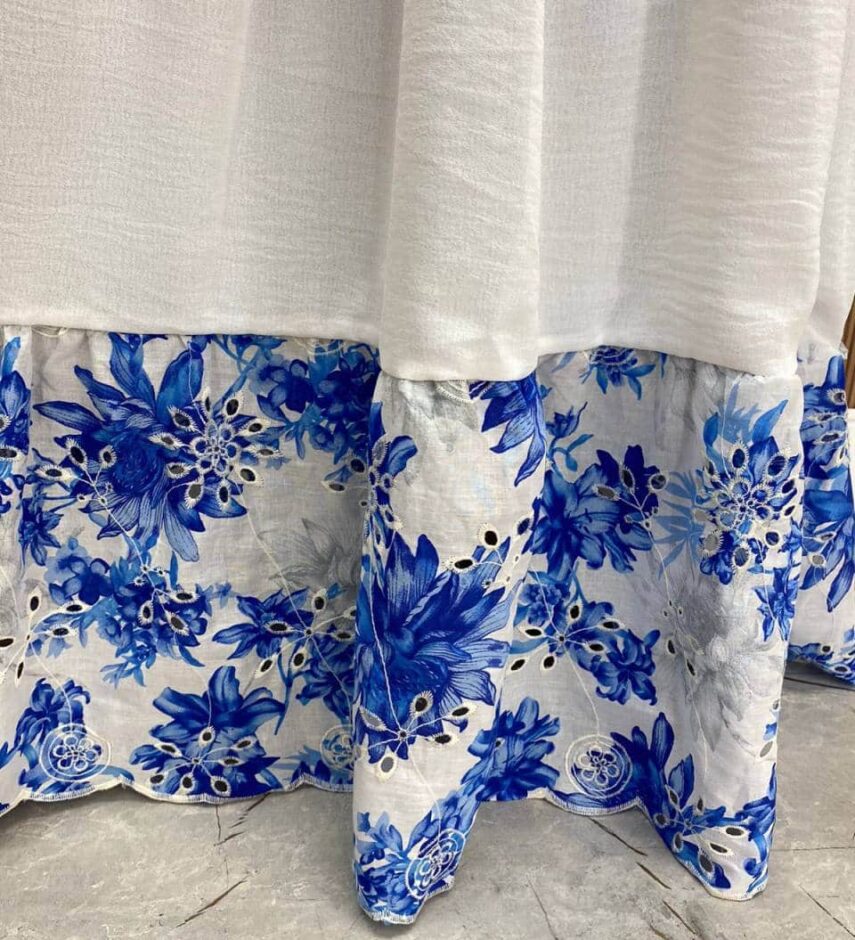 Vestido Longo sem Bojo Julia Amarração nas Alças Detalhe em Laise Azul - Fernanda Ramos Store