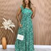 Vestido Longo sem Bojo Nina com Lastex Nula Manga Estampa Verde - Fernanda Ramos Store