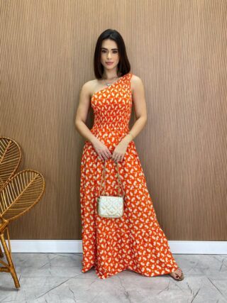 Vestido Longo sem Bojo Nula Manga com Lastex Estampado - Fernanda Ramos Store