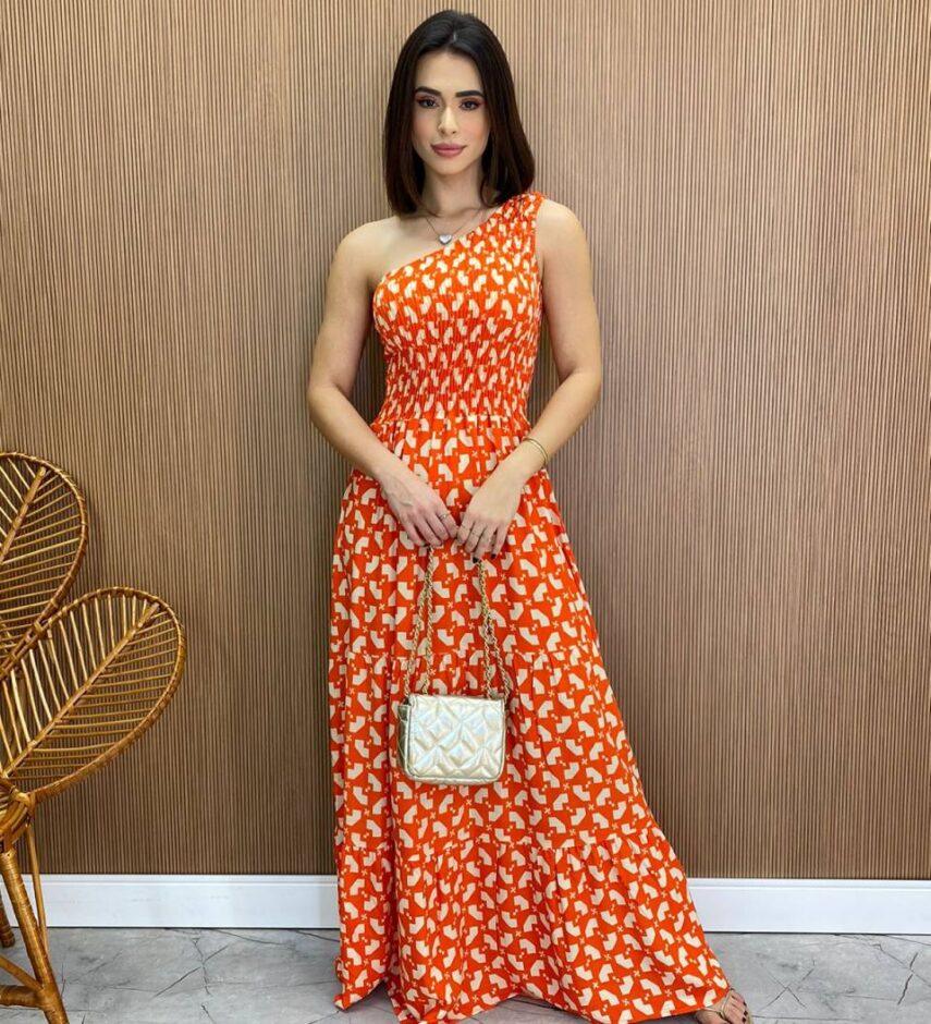 Vestido Longo sem Bojo Nula Manga com Lastex Estampado - Fernanda Ramos Store