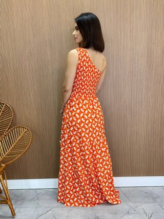 Vestido Longo sem Bojo Nula Manga com Lastex Estampado - Fernanda Ramos Store