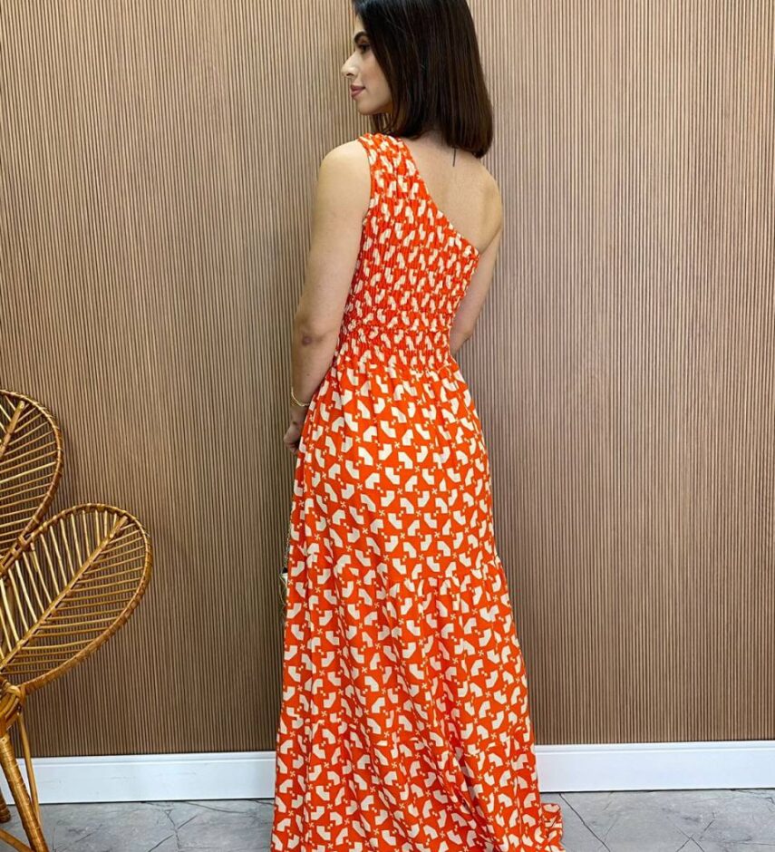 Vestido Longo sem Bojo Nula Manga com Lastex Estampado - Fernanda Ramos Store