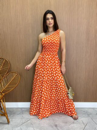 Vestido Longo sem Bojo Nula Manga com Lastex Estampado - Fernanda Ramos Store